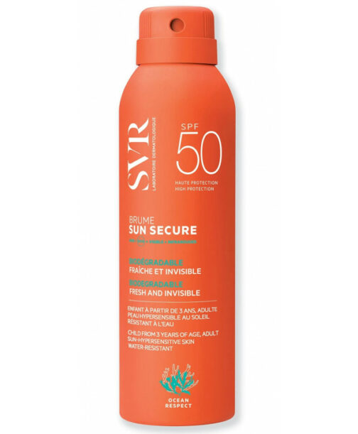 SVR SUN SECURE BRUME SPF50+ 200ML SUN SECURE Brume est le geste fraîcheur très haute protection SPF50+ des petits et des grands, ludique et facile à utiliser même sur peau mouillée. Enfant à partir de 3 ans, adulte.